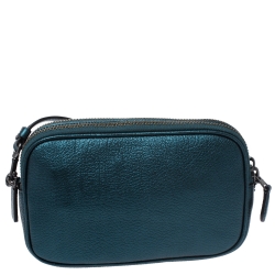 Coach Metallic Green Leather Double Zip Crossbody Bag