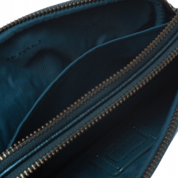 Coach Metallic Green Leather Double Zip Crossbody Bag