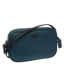 Coach Metallic Green Leather Double Zip Crossbody Bag