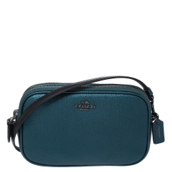 Coach Metallic Green Leather Double Zip Crossbody Bag
