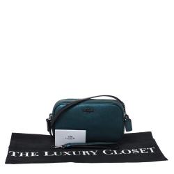 Coach Metallic Green Leather Double Zip Crossbody Bag