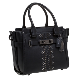 Coach Black Leather Swagger Studded Tote