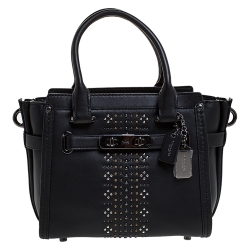 Coach Black Leather Swagger Studded Tote