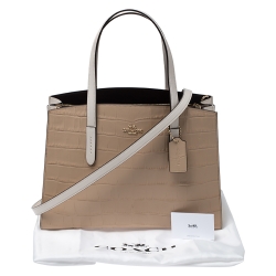 Pre Owned Coach Beige Crocodile Embossed Leather Charlie Tote
