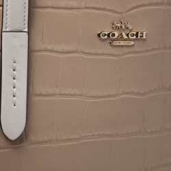 Pre Owned Coach Beige Crocodile Embossed Leather Charlie Tote