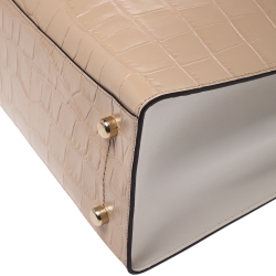 Pre Owned Coach Beige Crocodile Embossed Leather Charlie Tote