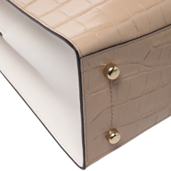 Pre Owned Coach Beige Crocodile Embossed Leather Charlie Tote