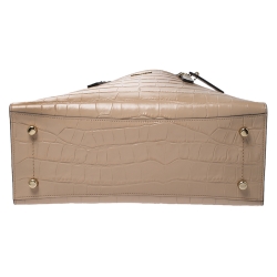 Pre Owned Coach Beige Crocodile Embossed Leather Charlie Tote