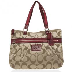 Pre Owned Coach Red Trim Daisy Signature Tote