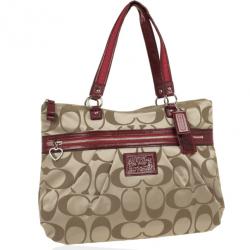 Pre Owned Coach Red Trim Daisy Signature Tote