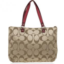 Pre Owned Coach Red Trim Daisy Signature Tote