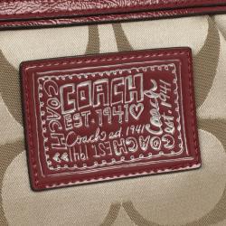 Pre Owned Coach Red Trim Daisy Signature Tote