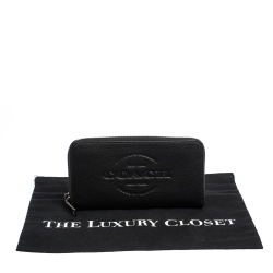 Pre Owned Coach Black Leather Accordion Zip Around Wallet