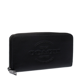 Pre Owned Coach Black Leather Accordion Zip Around Wallet