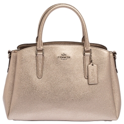 Pre Owned Coach Metallic Grained Leather Sage Carryall Satchel
