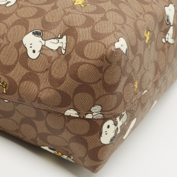 Pre Owned Coach Beige/Tan Snoopy Print Signature Coated Canvas and Leather City Shopper Tote