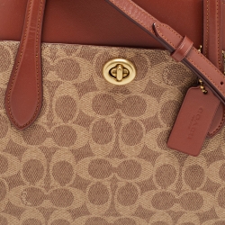 Pre Owned Coach Beige/Brown Signature Coated Canvas and Leather Lora Carryall Tote