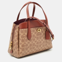 Pre Owned Coach Beige/Brown Signature Coated Canvas and Leather Lora Carryall Tote