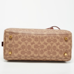 Pre Owned Coach Beige/Brown Signature Coated Canvas and Leather Lora Carryall Tote