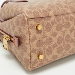Pre Owned Coach Beige/Brown Signature Coated Canvas and Leather Lora Carryall Tote