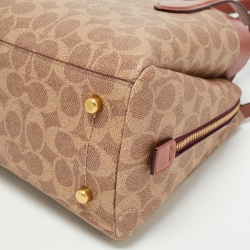 Pre Owned Coach Beige/Brown Signature Coated Canvas and Leather Lora Carryall Tote