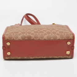 Pre Owned Coach Old Rose/Beige Signature Coated Canvas Cashin Chain Tote