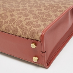 Pre Owned Coach Old Rose/Beige Signature Coated Canvas Cashin Chain Tote