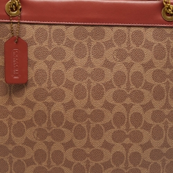 Pre Owned Coach Old Rose/Beige Signature Coated Canvas Cashin Chain Tote
