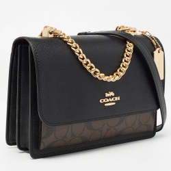 Pre Owned Coach Black/Brown Signature Coated Canvas And Leather Klare Crossbody Bag