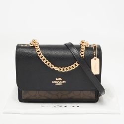 Pre Owned Coach Black/Brown Signature Coated Canvas And Leather Klare Crossbody Bag