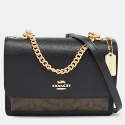 Pre Owned Coach Black/Brown Signature Coated Canvas And Leather Klare Crossbody Bag