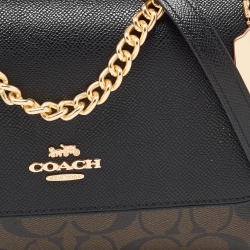 Pre Owned Coach Black/Brown Signature Coated Canvas And Leather Klare Crossbody Bag