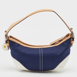 Pre Owned Coach Tri Color Leather and Fabric Shoulder Bag
