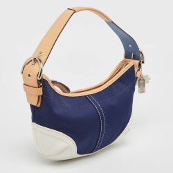 Pre Owned Coach Tri Color Leather and Fabric Shoulder Bag
