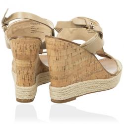 Coach Khaki Leather &amp; Signature Canvas Mendez Cork Wedges Sandals Size 39.5