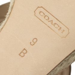 Coach Khaki Leather &amp; Signature Canvas Mendez Cork Wedges Sandals Size 39.5