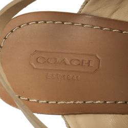 Coach Khaki Leather &amp; Signature Canvas Mendez Cork Wedges Sandals Size 39.5