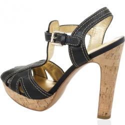 Coach Black Leather Bianca Platform Sandals Size 39.5