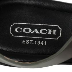Pre Owned Coach Black Leather &amp; Snakeskin T Strap Velvet Wedges Sandals Size 37
