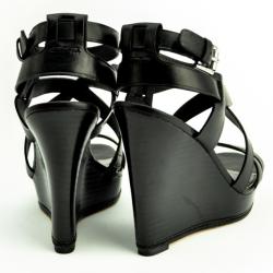 Coach Black Leather Macey Wedges Sandals Size 36.5