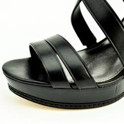 Coach Black Leather Macey Wedges Sandals Size 36.5