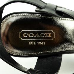 Coach Black Leather Macey Wedges Sandals Size 36.5