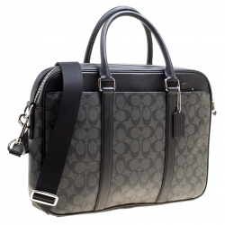Coach Black Signature Canvas and Leather Slim Laptop Bag