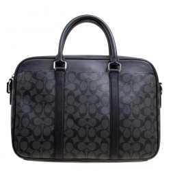 Coach Black Signature Canvas and Leather Slim Laptop Bag