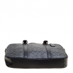 Coach Black Signature Canvas and Leather Slim Laptop Bag