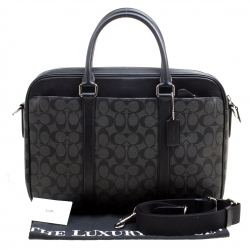 Coach Black Signature Canvas and Leather Slim Laptop Bag