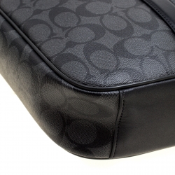 Coach Black Signature Canvas and Leather Slim Laptop Bag