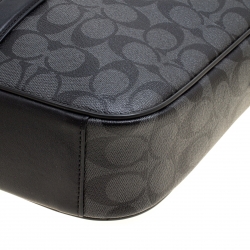Coach Black Signature Canvas and Leather Slim Laptop Bag