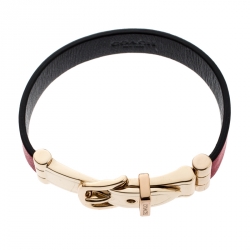 Pre Owned Coach Red Leather Gold Tone Buckle Bracelet