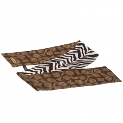 Coach Brown Logo and Stripe Print Silk Reversible Bandeau Scarf